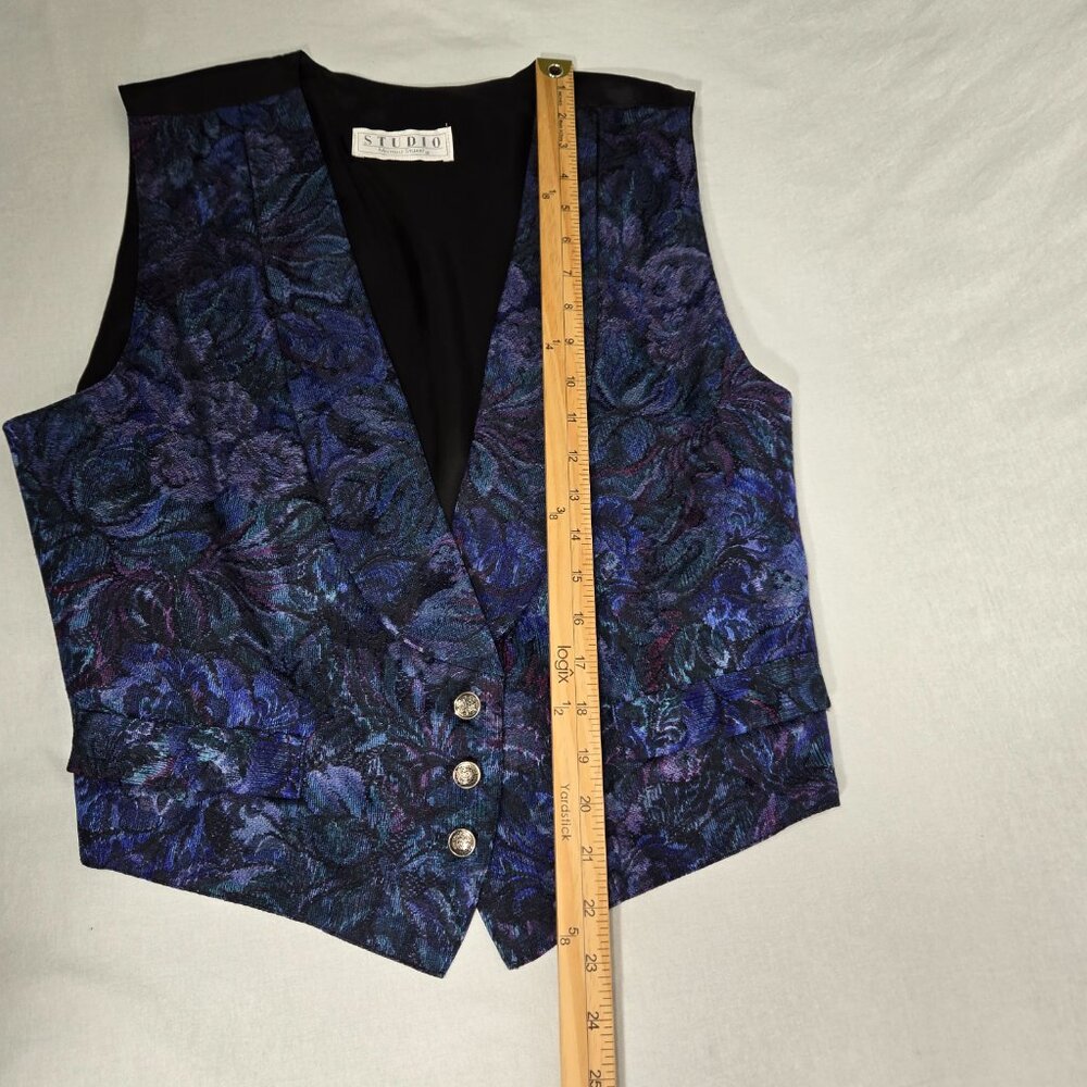 USA Vintage STUDIO by MICHELLE STUART Multicolor Floral JACQUARD Vest Women Sz M - Picture 15 of 17
